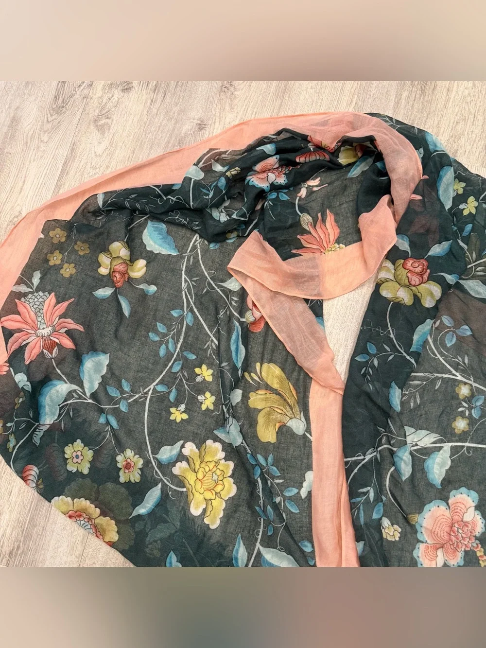Lightweight Floral Scarf Wrap Shawl Black Pink Botanical‎ 78”